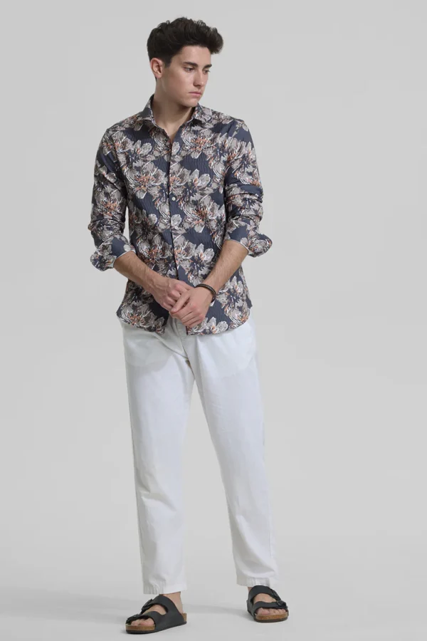 Charcoal Grey Floral Slim Fit Shirt - Image 2