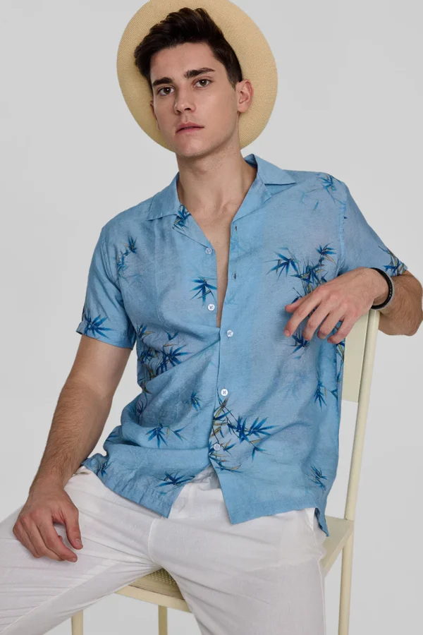 Blue Slim Fit Printed Shirt - Image 2