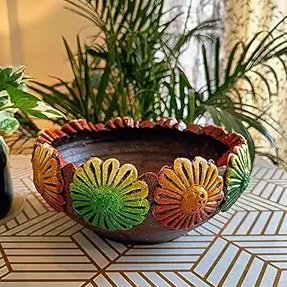 Niyara Handmade Earthenware Clay Terracotta Decorative Bowl, Urli, Flower Pot (Multi Color)