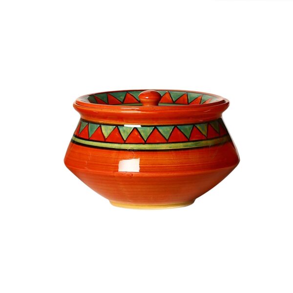Caffeine Ceramic Handmade Rustic Brown Serving Handi with Lid - Image 2