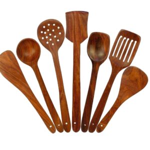 Simran Handicrafts Wooden Serving And Cooking Spoons Wood Brown Spoons Kitchen Utensil Set
