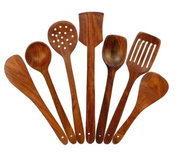 Simran Handicrafts Wooden Serving And Cooking Spoons Wood Brown Spoons Kitchen Utensil Set