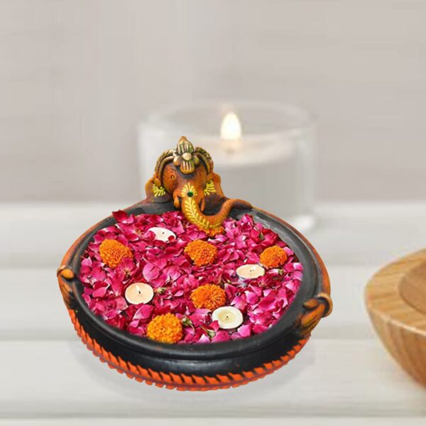 Shabana Art Potteries Handmade Earthenware Decorative Bowl/Ganesha Urli/Flower Pot - Image 2