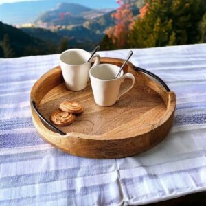Craft Expertise Handcrafted Round Wooden Serving Tray