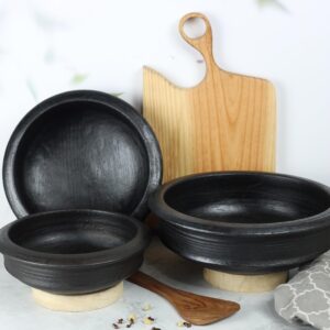 Craftsman India Online Deep Burned Clay Uncoated Pot/Earthen/Mud/Mitti Handi For Cooking And Serving Combo