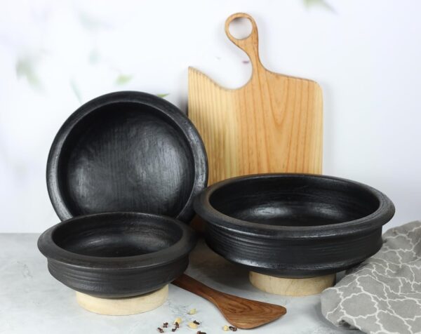 Craftsman India Online Deep Burned Clay Uncoated Pot/Earthen/Mud/Mitti Handi For Cooking And Serving Combo