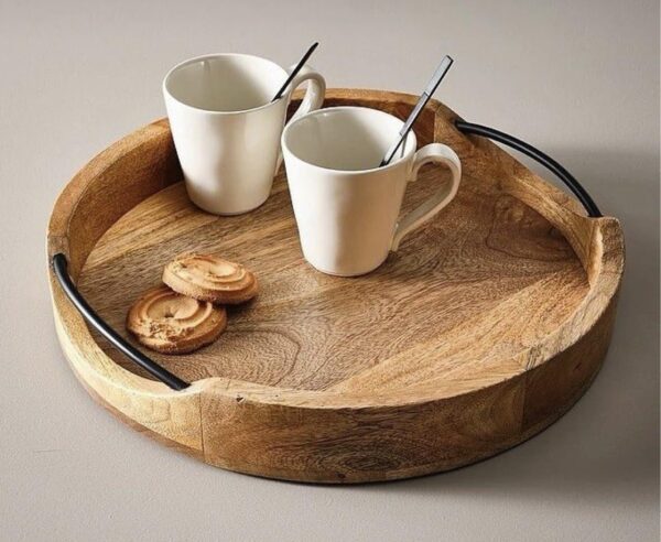 Craft Expertise Handcrafted Round Wooden Serving Tray - Image 2