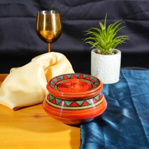 Caffeine Ceramic Handmade Rustic Brown Serving Handi with Lid