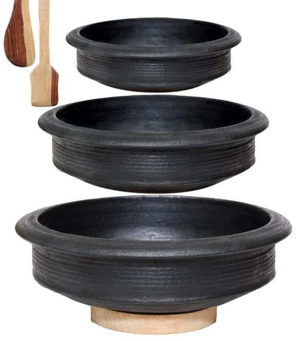 Craftsman India Online Deep Burned Clay Uncoated Pot/Earthen/Mud/Mitti Handi For Cooking And Serving Combo - Image 2