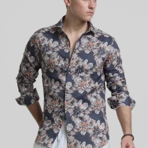 Charcoal Grey Floral Slim Fit Shirt