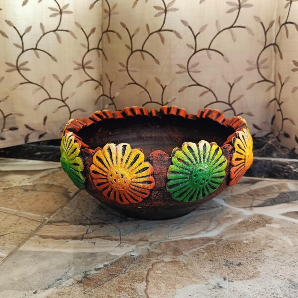 Niyara Handmade Earthenware Clay Terracotta Decorative Bowl, Urli, Flower Pot (Multi Color) - Image 4