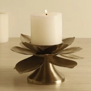 Festive Pewter Lotus Candle Holder