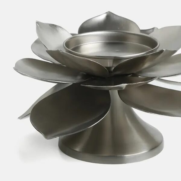 Festive Pewter Lotus Candle Holder - Image 2