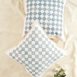 Chessboard Cushion Cover, Ocean Blue