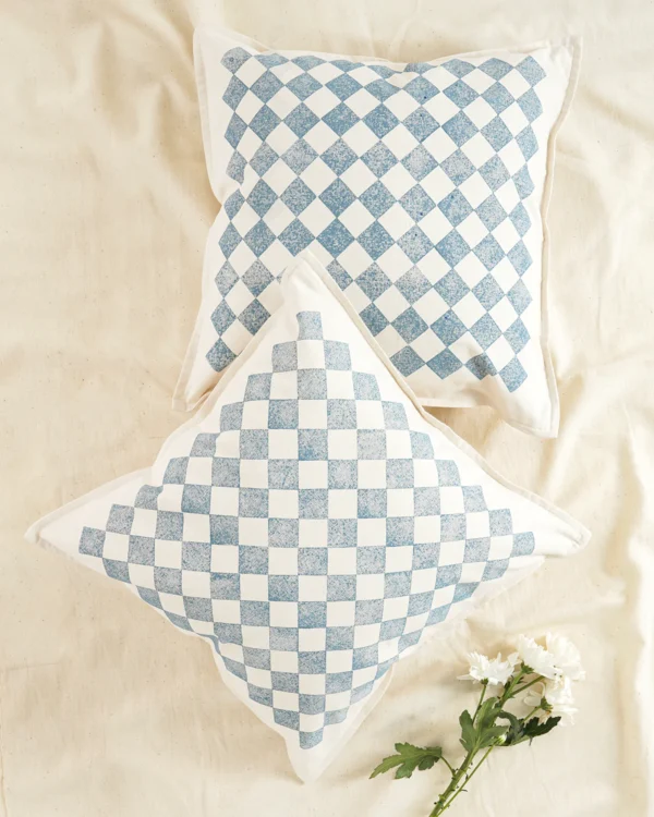 Chessboard Cushion Cover, Ocean Blue