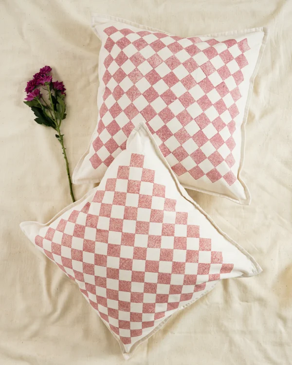 Chessboard Cushion Cover ,Rose Pink