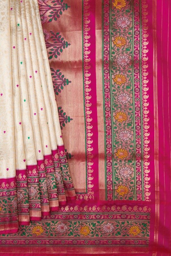 Off White Dual Tone Silk Saree - Image 2