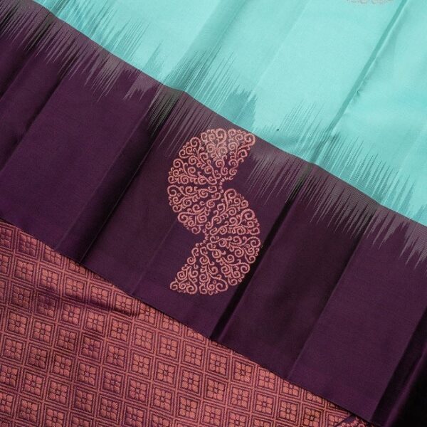 Light Blue With Burgundy Soft Silk Saree - Image 5