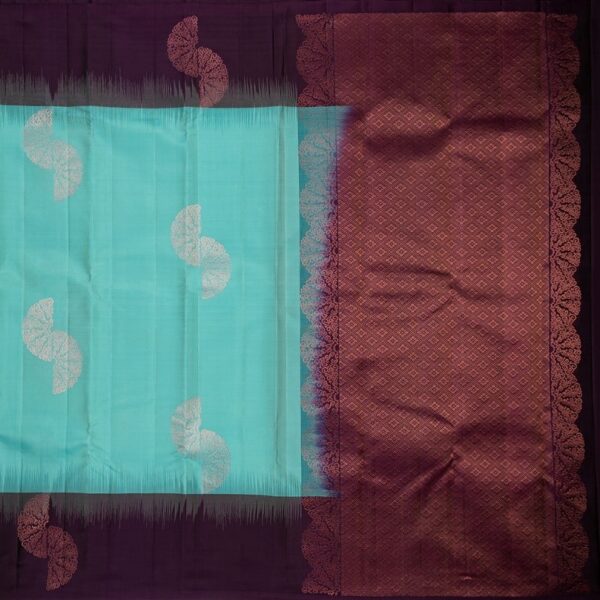 Light Blue With Burgundy Soft Silk Saree - Image 3