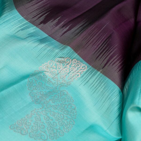 Light Blue With Burgundy Soft Silk Saree - Image 2