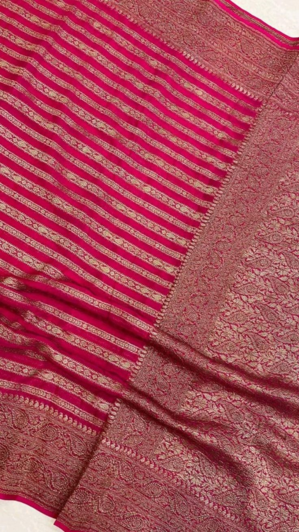 Pink Color Silk Saree with Zari Stripes - Image 2