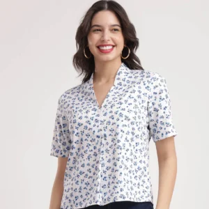 Floral Print Top - White And Blue