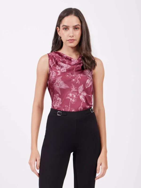 Satin Floral Top - Red And Pink - Image 2