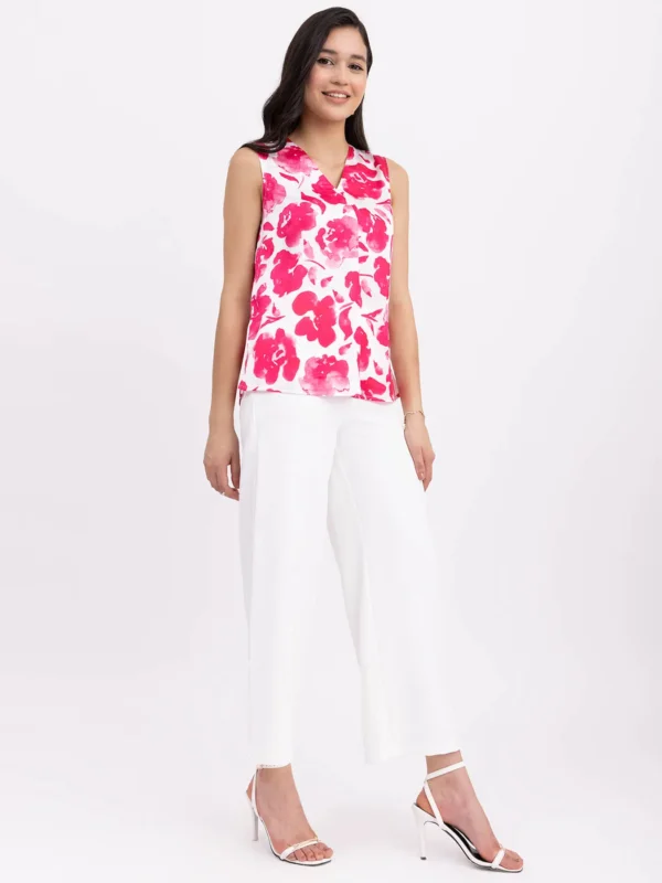 Satin Floral Print Top - White And Pink - Image 3