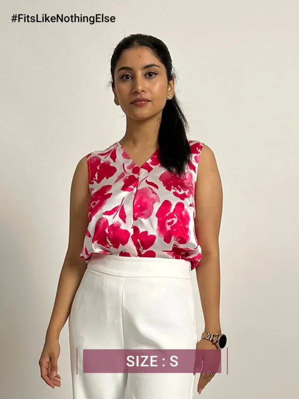 Satin Floral Print Top - White And Pink - Image 4