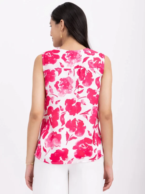 Satin Floral Print Top - White And Pink - Image 5