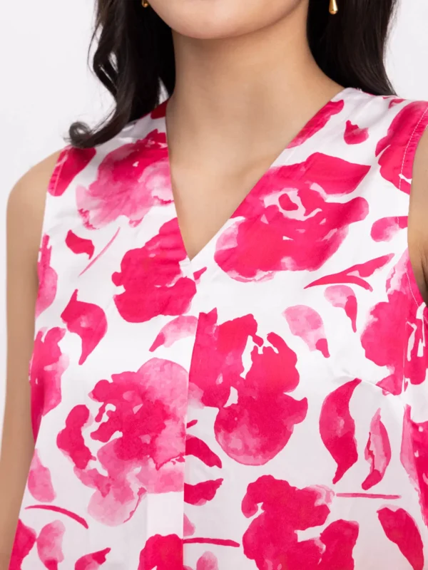 Satin Floral Print Top - White And Pink - Image 6