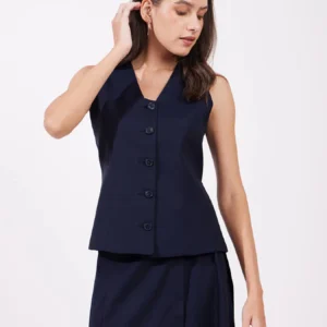 Placket Detail Waistcoat - Navy Blue