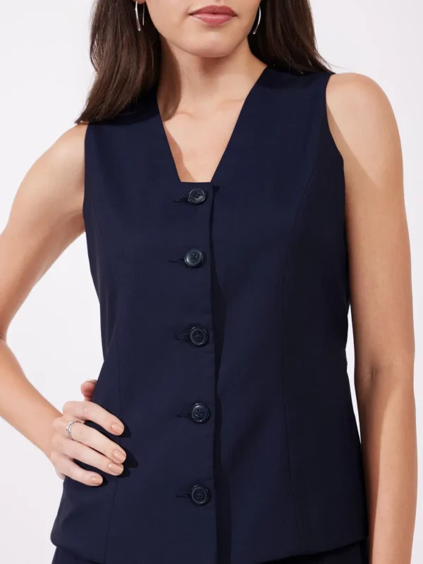 Placket Detail Waistcoat - Navy Blue - Image 4