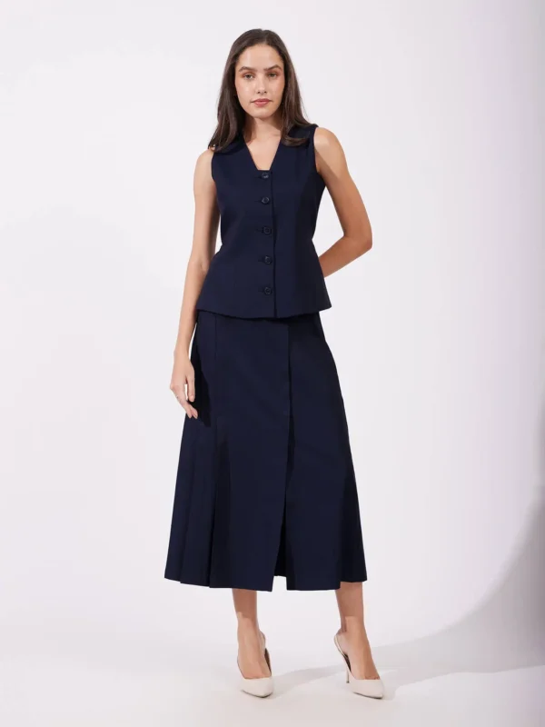 Placket Detail Waistcoat - Navy Blue - Image 3