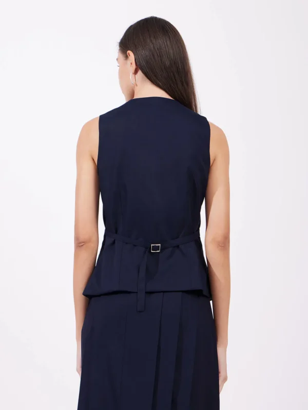 Placket Detail Waistcoat - Navy Blue - Image 2
