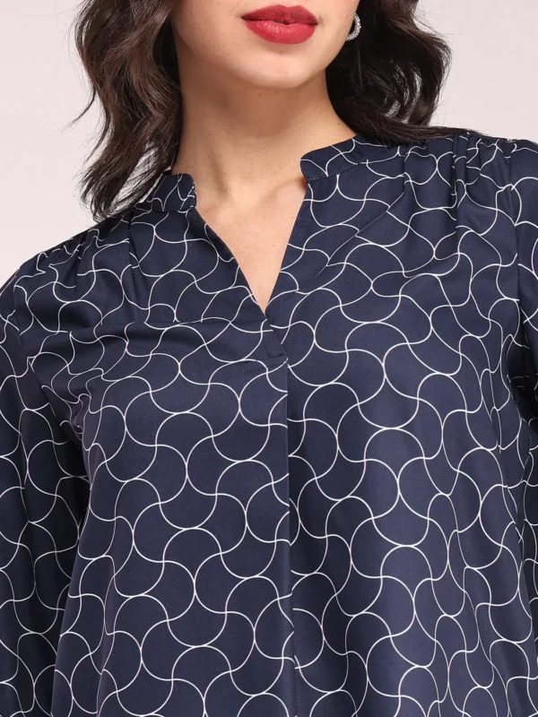 Geometric Print Top - Navy Blue - Image 2