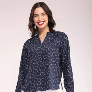 Geometric Print Top - Navy Blue