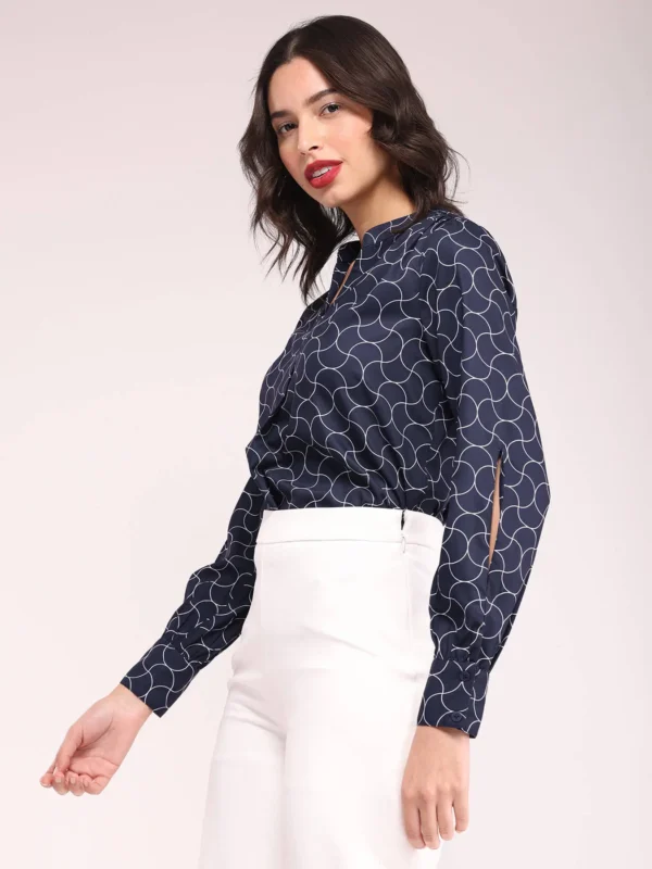 Geometric Print Top - Navy Blue - Image 4