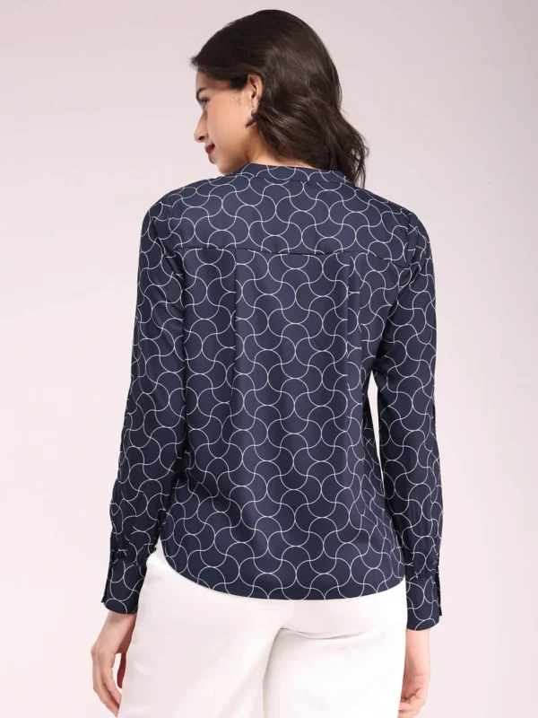 Geometric Print Top - Navy Blue - Image 6