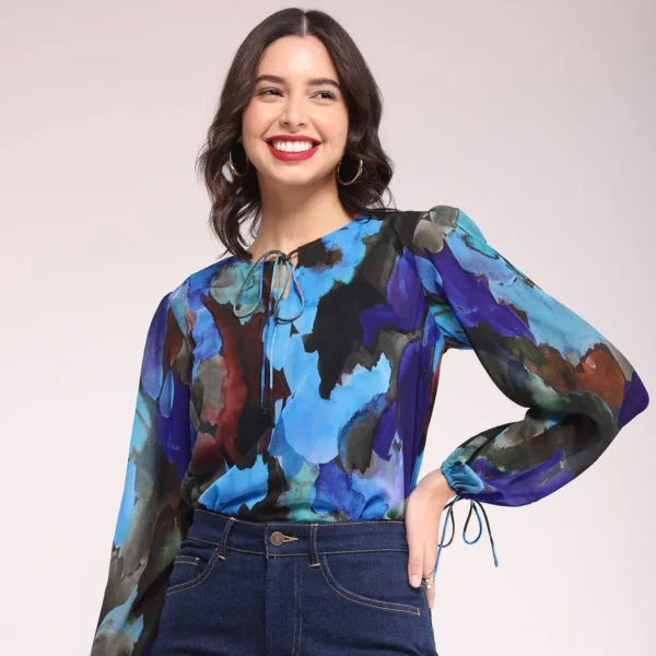 Abstract Print Top - Blue