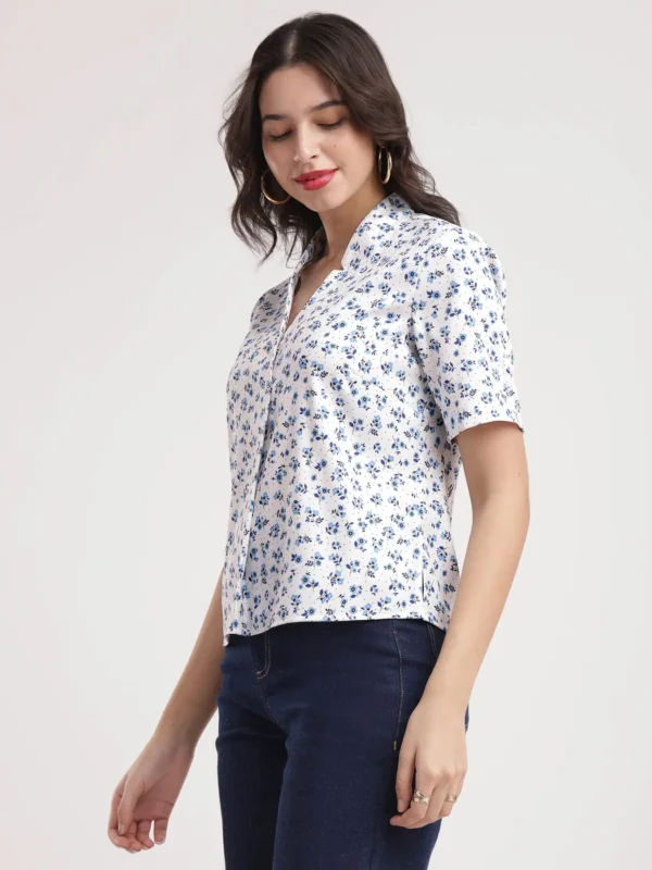 Floral Print Top - White And Blue - Image 3