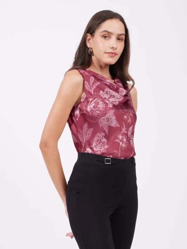 Satin Floral Top - Red And Pink - Image 4