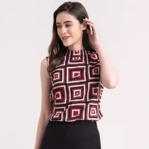 Geometric Print Top - Maroon