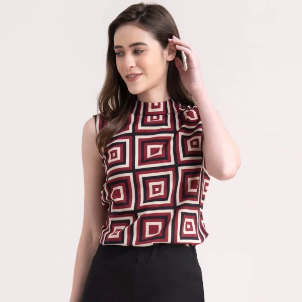Geometric Print Top - Maroon