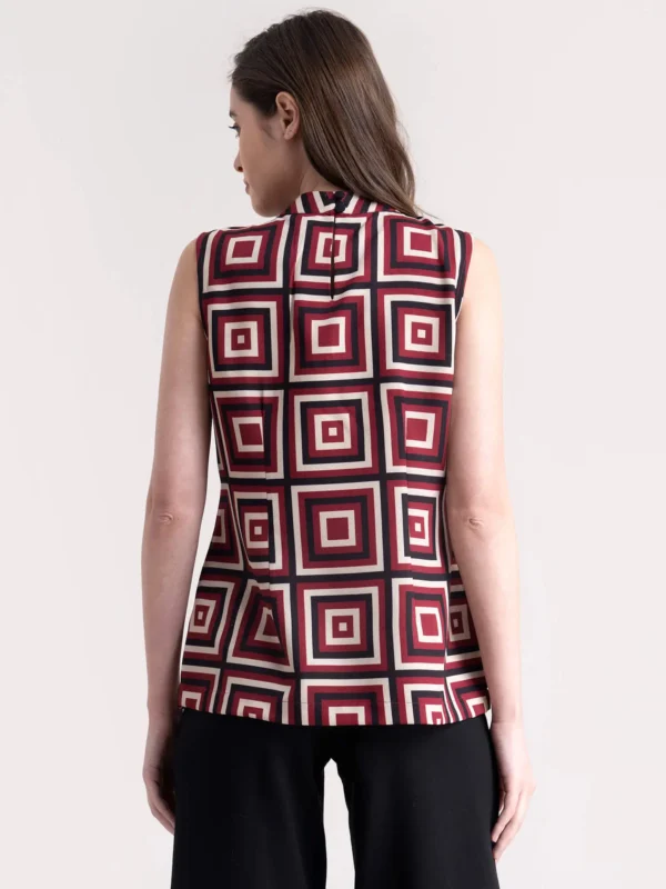 Geometric Print Top - Maroon - Image 4
