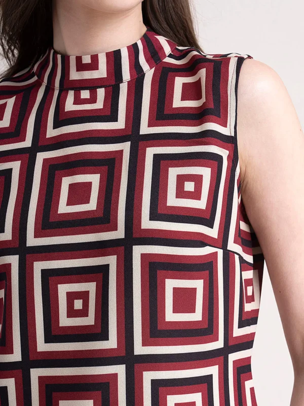 Geometric Print Top - Maroon - Image 5