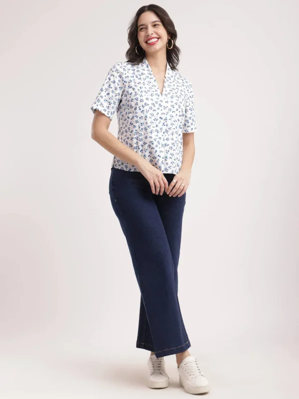 Floral Print Top - White And Blue - Image 4