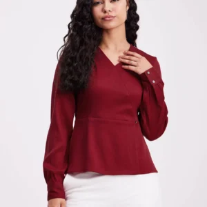 Wrap V-Neck Top - Maroon