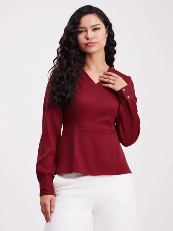 Wrap V-Neck Top - Maroon