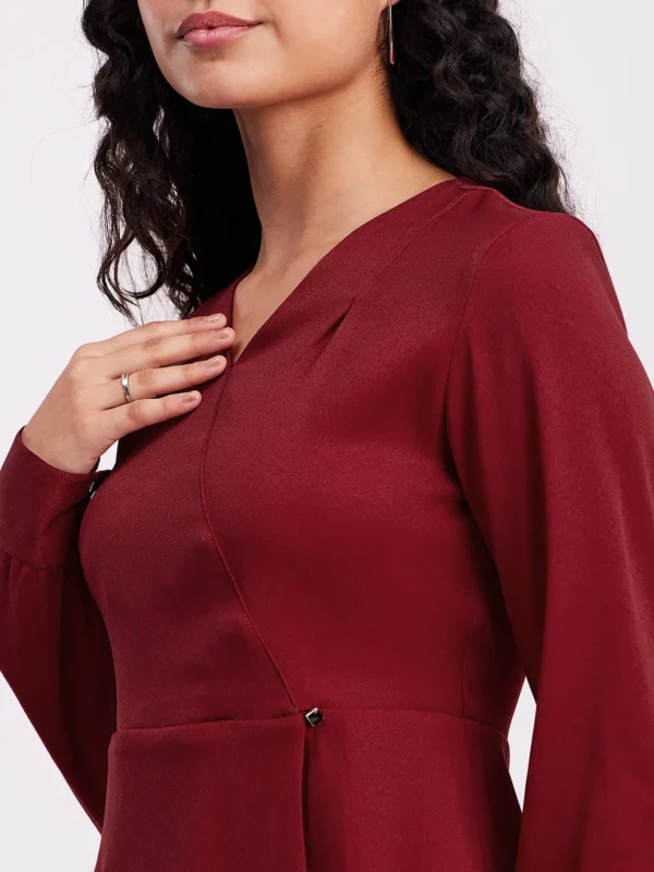 Wrap V-Neck Top - Maroon - Image 2
